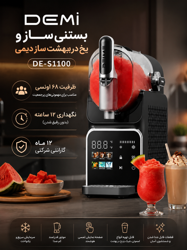 بستنی ساز دیمی مدل یخ در بهشت ساز DE-S1100