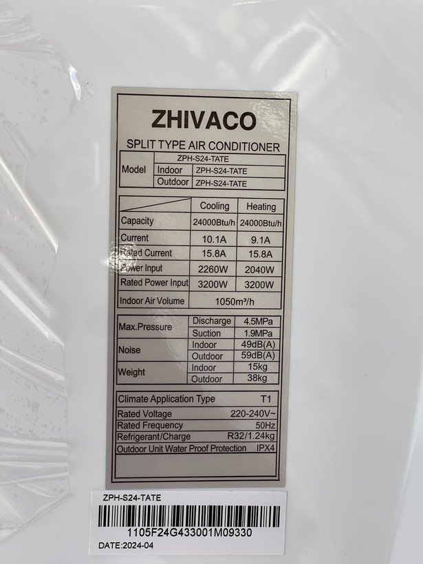 کولرگازی اینورتر فوق کم مصرف ژیواکو 24000 T3 - ZPH-S24-TATE